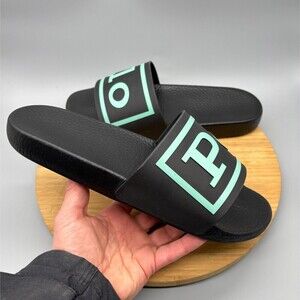 Polo Ralph Lauren Slides Mens 13 Black Mint Spell Out Slide Rubber Sandal Casual